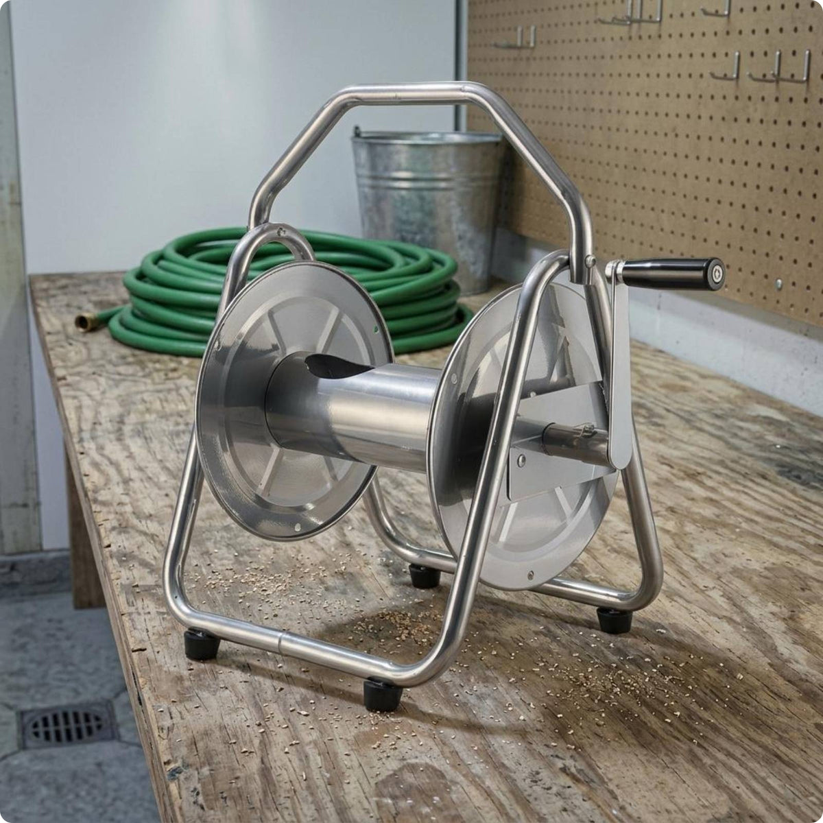 Metal Hose Reel Wall Mount Garden Hose Reel Stainless Steel for Car Wash, Cleaning