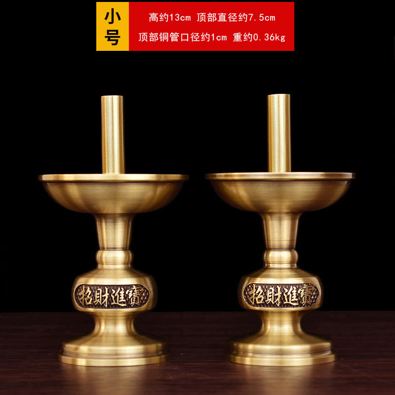 中式蜡烛烛台摆件一对家用复古底座供佛祭祖结婚老式纯黄铜蜡烛台