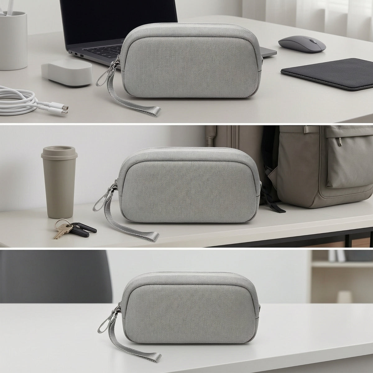 Zippered Tech Pouch with Wrist Strap Compact Electronics Organizer Textured Accessory Case Travel-Friendly for Travelers