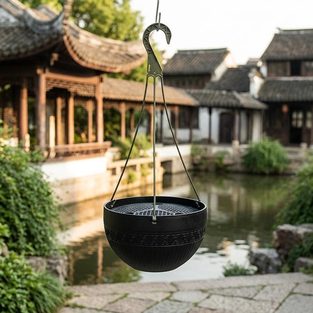 Plant Pots and Hanging Basket for Outdoor Plants, Ribbed Hanging Plant Pot with Chain Home Decor, Chinese Style Plant Pots Indoor
