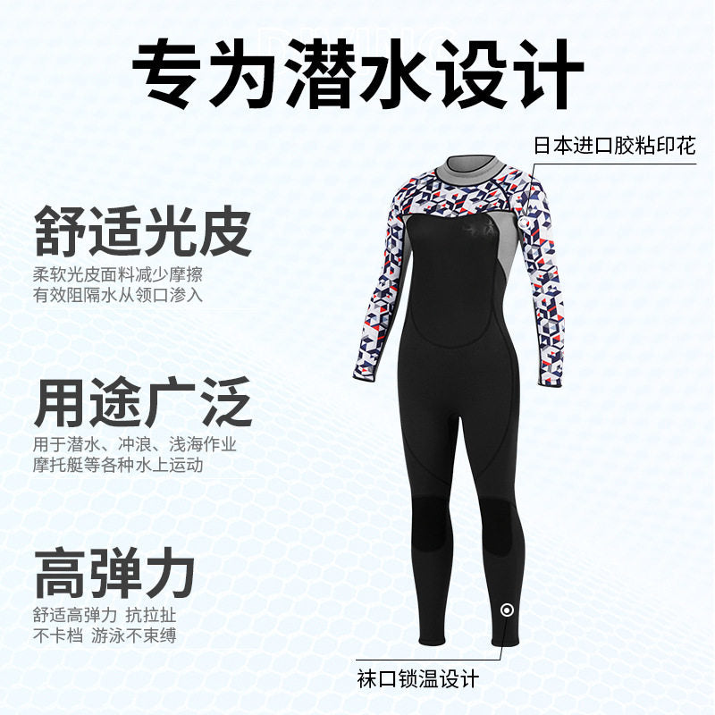 跨境新款3MM保暖游泳衣女连体长袖长裤长款装备冲浪潜水服