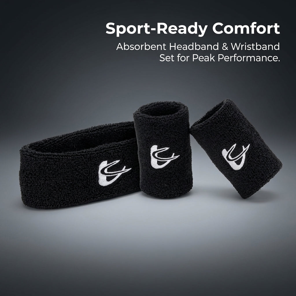Athletic Sweatband Set for Running Basketball, Moisture Wicking Absorbent Head Band Wristband Combo, Sports Headband for Children Adults