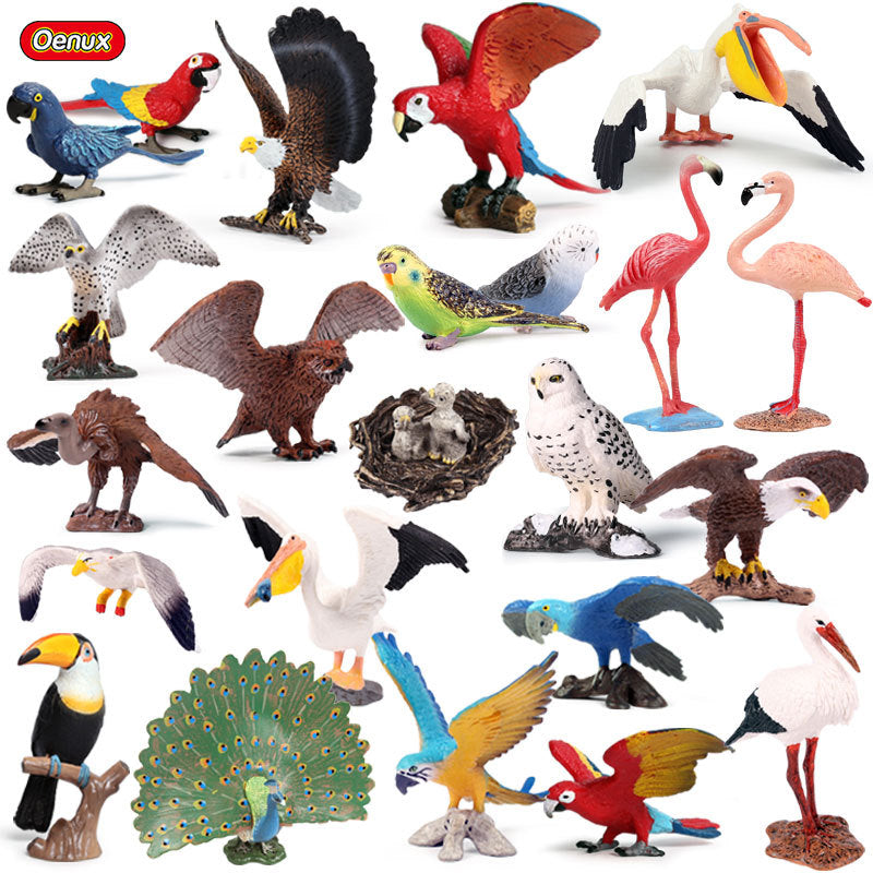 Solid Animal Model Simulation Cognitive Bird Figures Eagle Parrot Peacock Flamingo Owl Toy Ornament