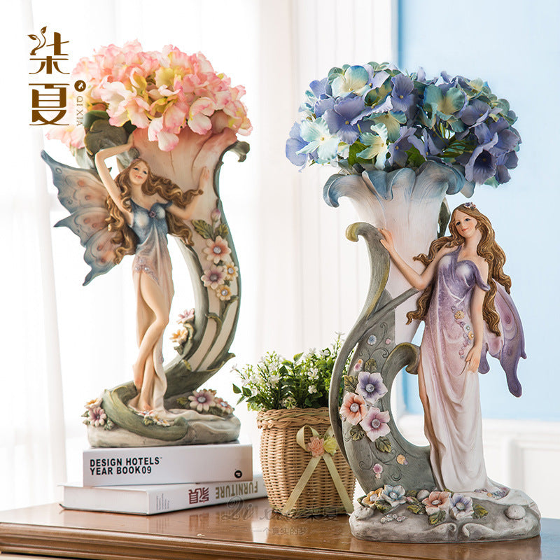 European Style Resin Angel Vintage Vase Set for Wedding Gifts