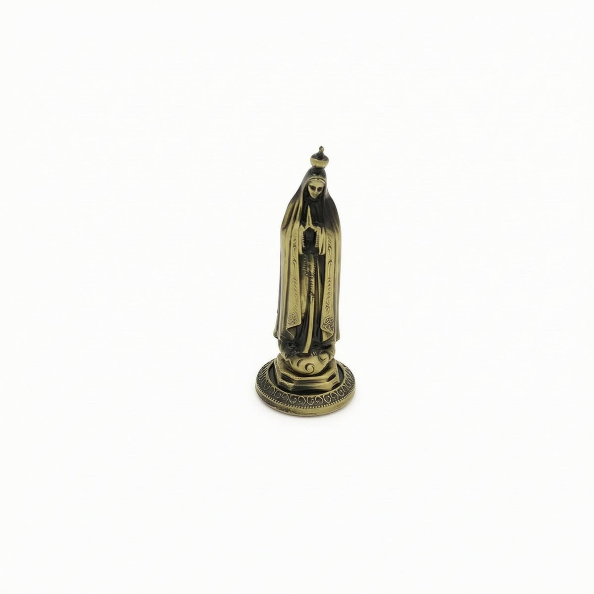 Tabletop Antique Metal Figurine Embossed Detailing Robed Figurine Small Ornate Base Statue for Desk, Office, Car