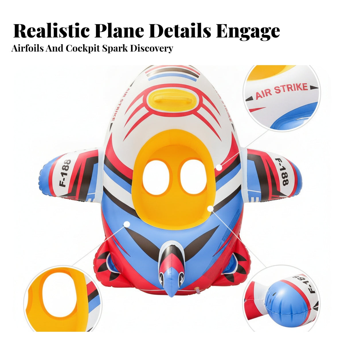 Leg Holes Airplane Float Seat Raised Backrest Child Flotation Seat Carry Handle Airplane Float Striped for Children