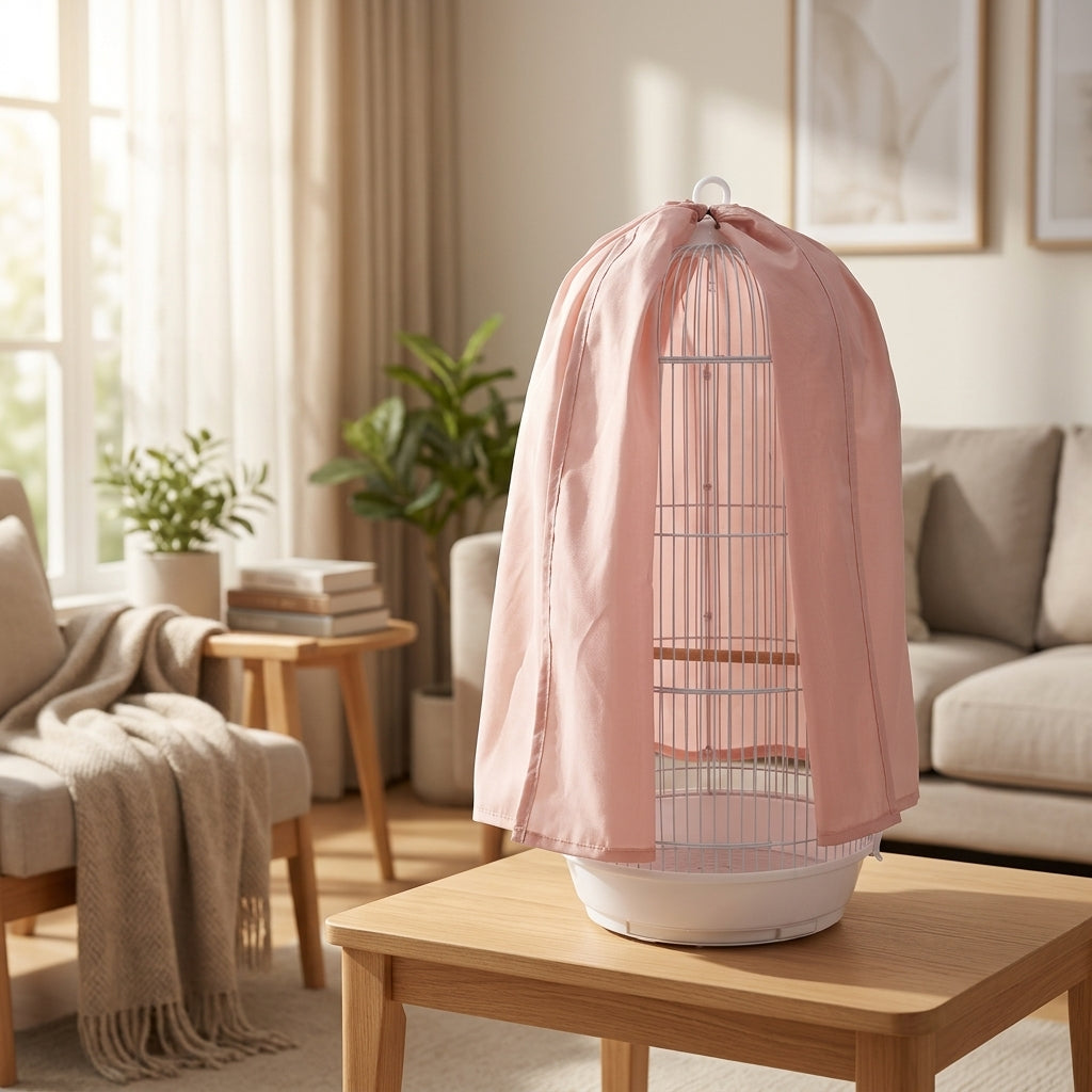 Round Bird Cage Cover with Top Loop, Full Coverage Round Cage Cover and Bird Cage Cloth for Blackout, Good Night Bird Parrot Bird Cage Shelter