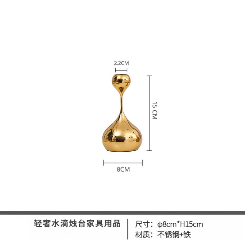 水滴银色烛台摆件轻奢现代创意电镀金属装饰客厅餐厅北欧饰品摆件