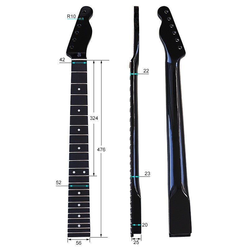 TL Style Black 22-Fret Glossy Fingerboard with 10mm Dot Inlay Holes, Maple Guitar Neck for DIY