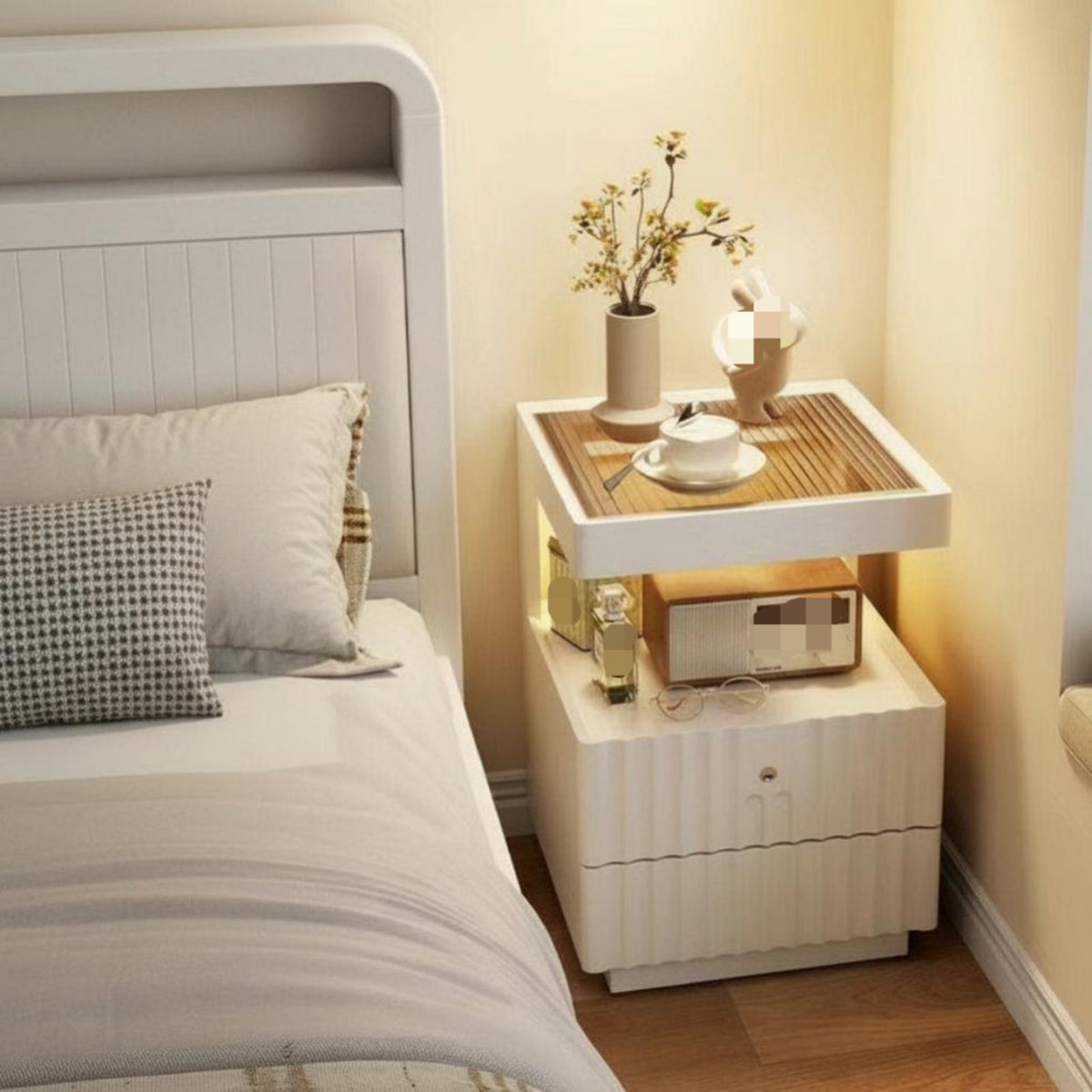 2-Drawer Nightstand with Accessible Shelf No Assembly Required for Lounge Area