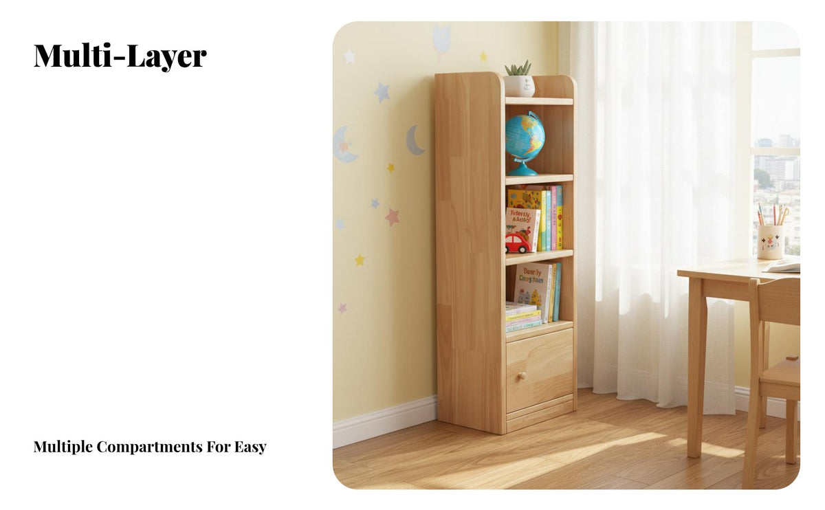 Multifunctional Solid Wood Bookshelf Large Capacity Floor Standing Bookcase Stable and Sturdy Freestanding Bookshelf Heavy Duty for Children, Book Lovers, Homeowners, Living Room, Bedroom