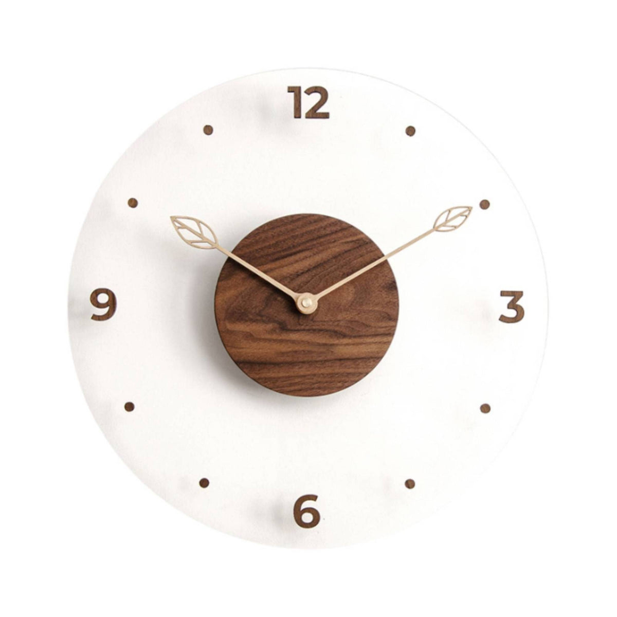Clock with Walnut Center Modern Wall Clock with Glass Lens Wooden for Homeowners