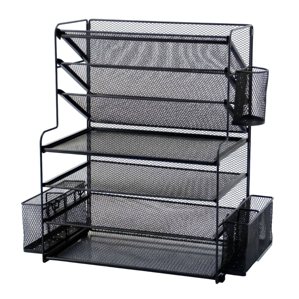 Document Rack with Side Baskets Slanted Mail File Sorter Tray Stepped for Office