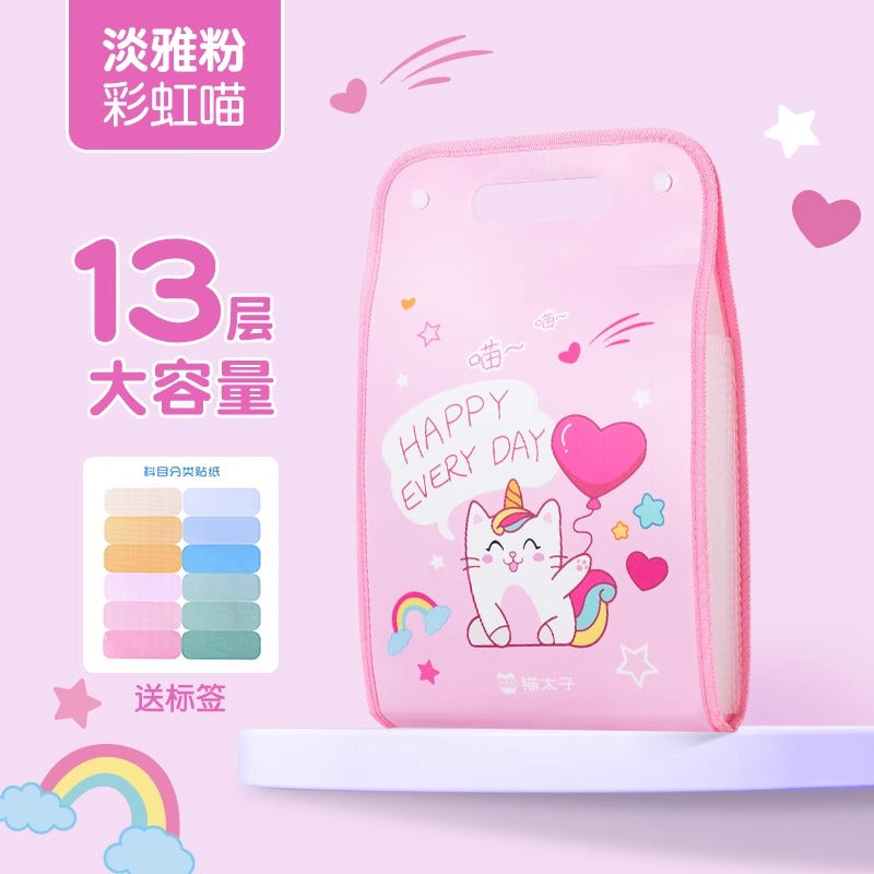 猫太子手提风琴包大容量小号试卷夹卷子收纳袋小学生试卷收纳整理神器立式分类文件夹袋插页资料袋便携高颜值