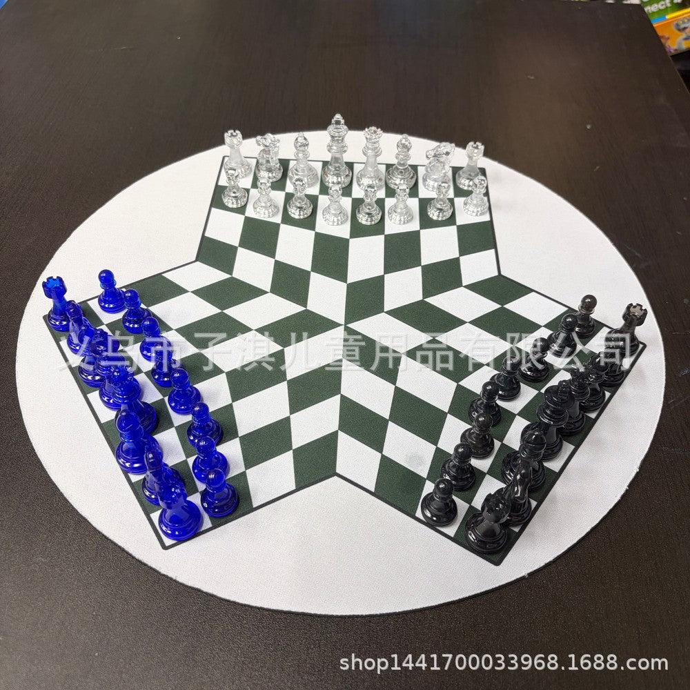 ALLIWILL Chess Set, 49mm King, Transparent Black/Blue/White, 3-Player and 2-Player Combo