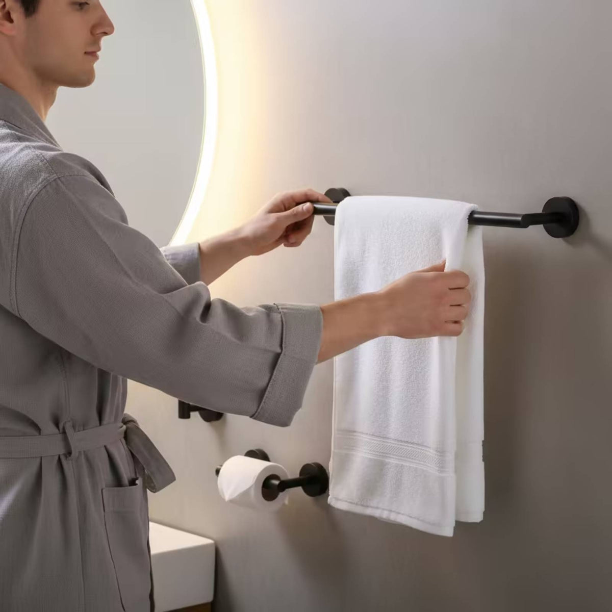 5 Pieces Wall-Mounted Bathroom Hardware Set Stainless Steel Towel Bar Set with Hooks Easy to Install Bathroom Tissue Holder Holder Space-Saving for Powder Room