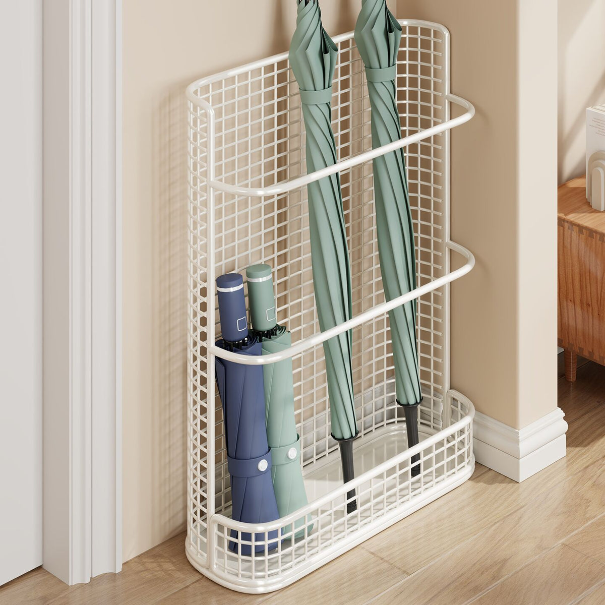 Wall-Mounted Umbrella Storage Rack with Drip Tray, No Drilling, for Long Handle Umbrellas