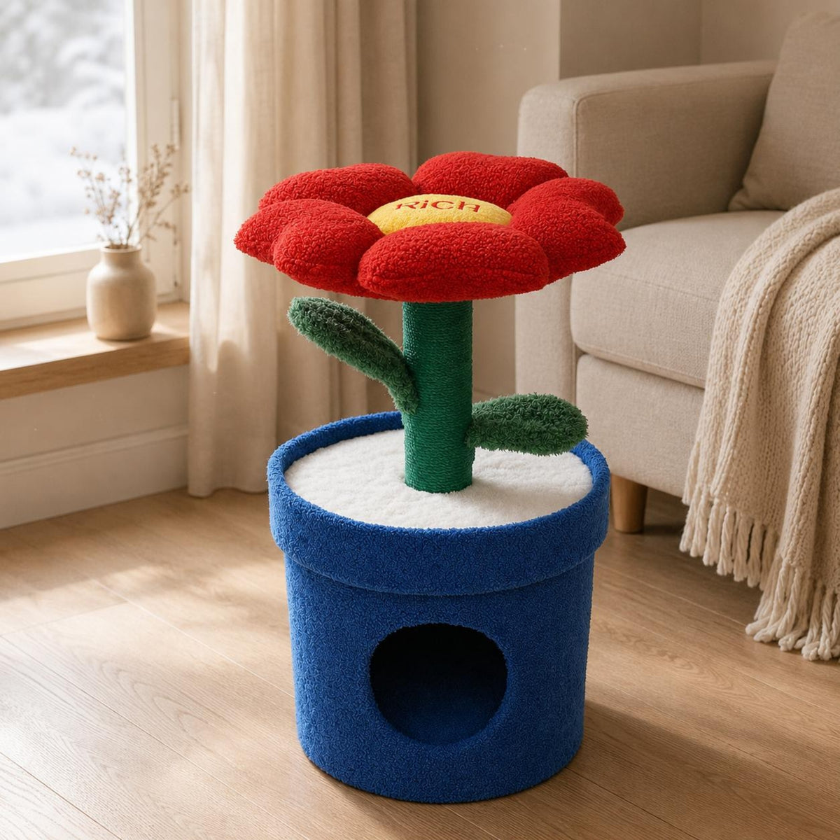 Flower-Pot Cat House Cylindrical Base Flower-Pot Cat House Tree Soft-Covered Cover Animal Furniture