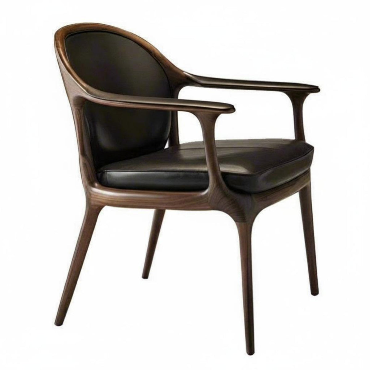 Walnut Wood Armchair Nordic aesthetic Curved spine Wooden Chair Italian Design adaptable Use for Interior Designers, Adults