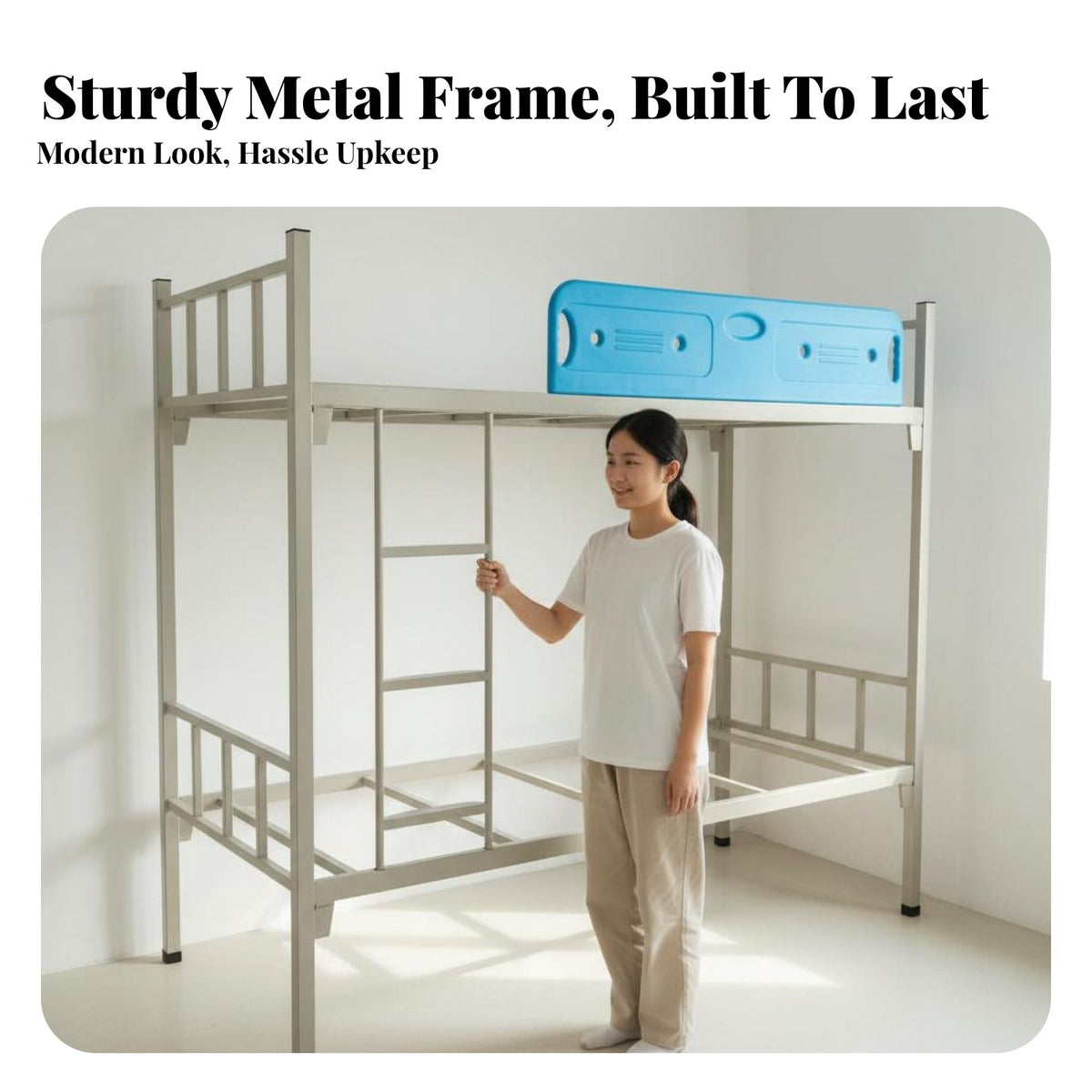 Dormitory Bunk Bed Heavy-Duty Metal Bunk Bed Space Saving Bedroom Furniture for Students, Workers, Construction Site, Dorm Room, Small Areas
