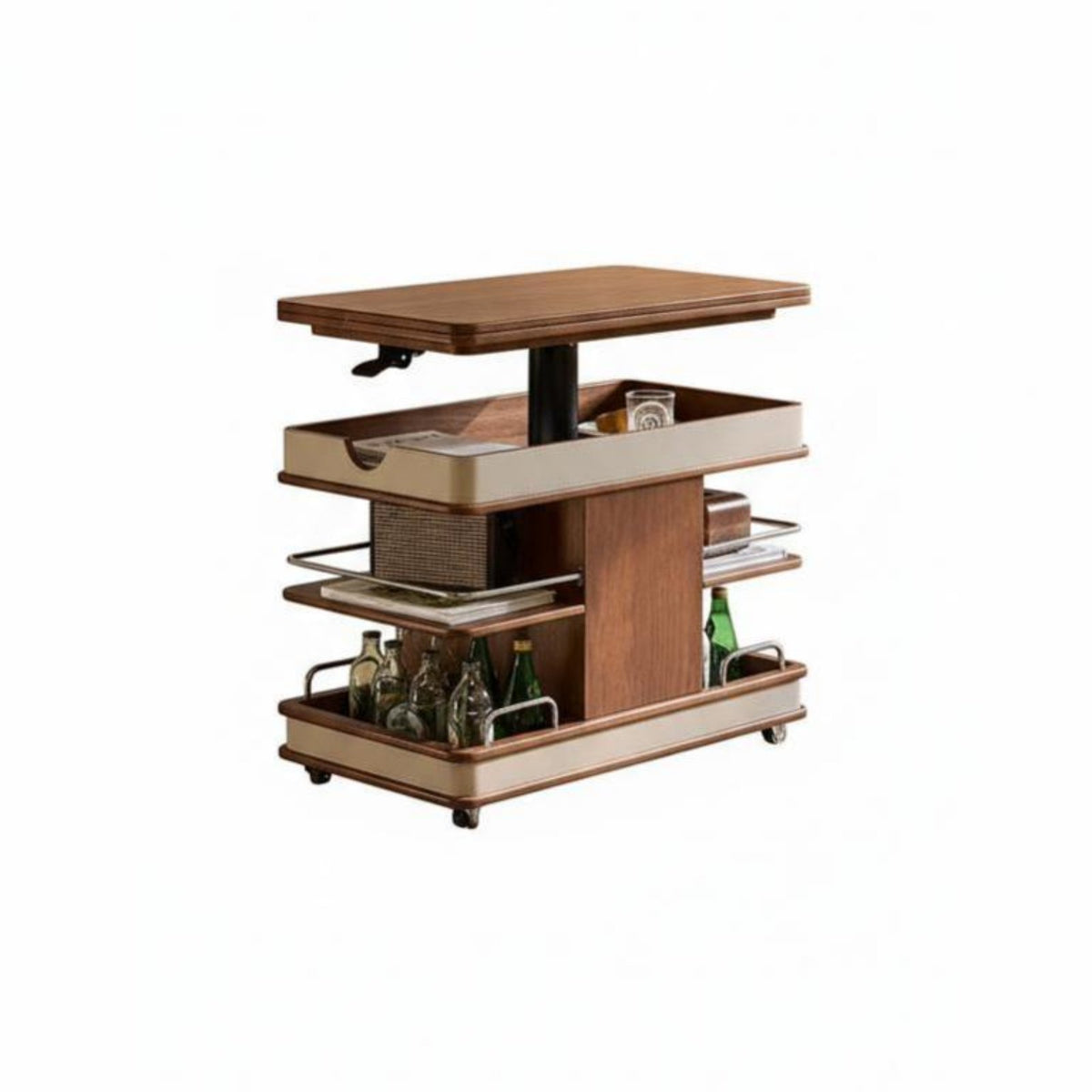 elevateTop Rolling C-Table Height Adjustable Serving Cart With casters for Bedroom