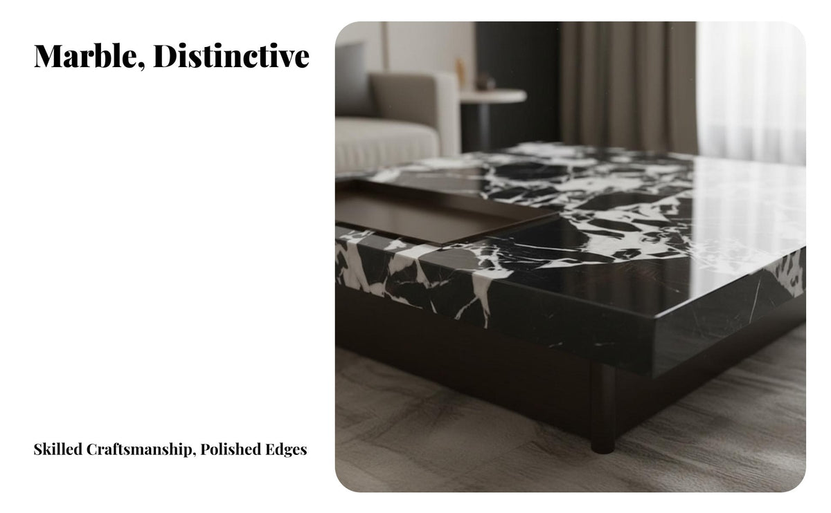 Marble Pattern Top Square Coffee Table Modern Design Square Block Coffee Table Minimalist aesthetic Living Room Furniture Sturdy Construction for Homeowners, Interior Designers, Families, Lounge Area, Home, study alcove
