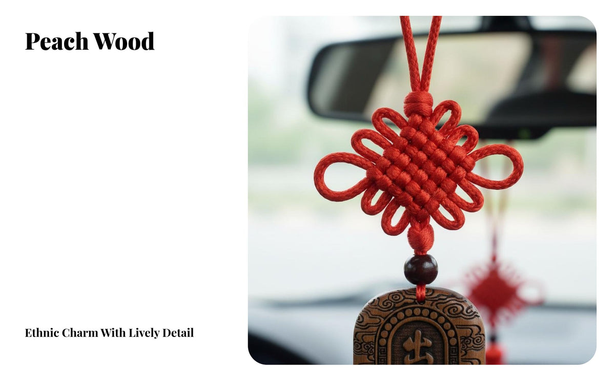 Intricately Carved Peach Wood Car Decoration Ideal Gift Engraved Wood Car Charm for Feng Shui Enthusiasts, Drivers, Rearview Mirror, Office