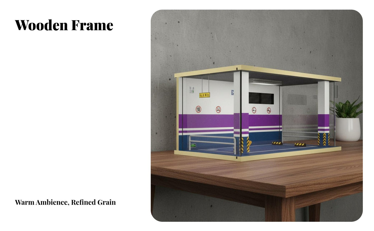 1/18 Scale Garage Diorama Wooden 1/18 Scale Car Display Case Realistic Lighted Garage Diorama for Desk Decoration
