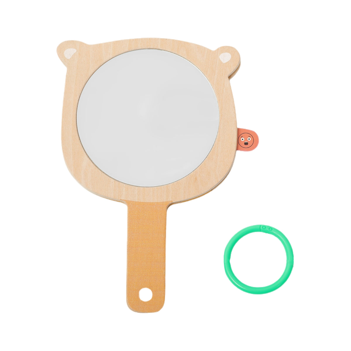 Natural Bear Mirror with Loop Smooth Wooden Handheld Mirror Compact Toy Educational for Toddlers, Playroom