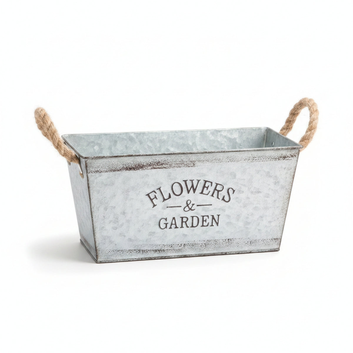 Metal Planter with Rope Handles Distressed Container Versatile for Bookshelf
