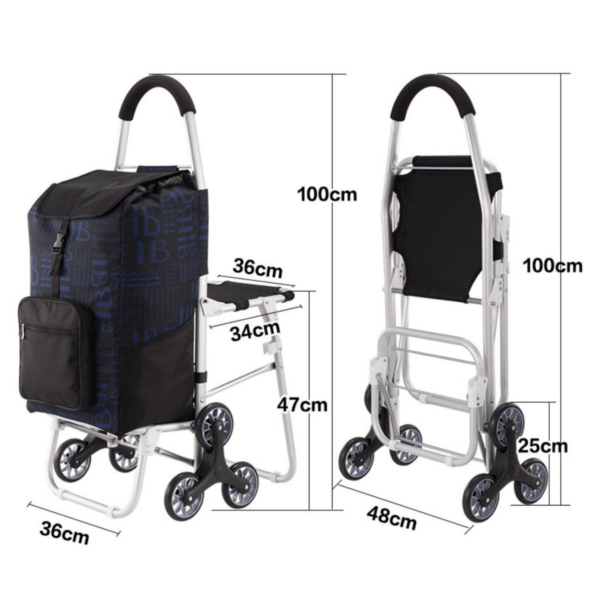 Foldable Shopping Cart with Seat Push Handle Portable Grocery Cart Chair Lightweight Frame Rolling Shopping Chair for Seniors