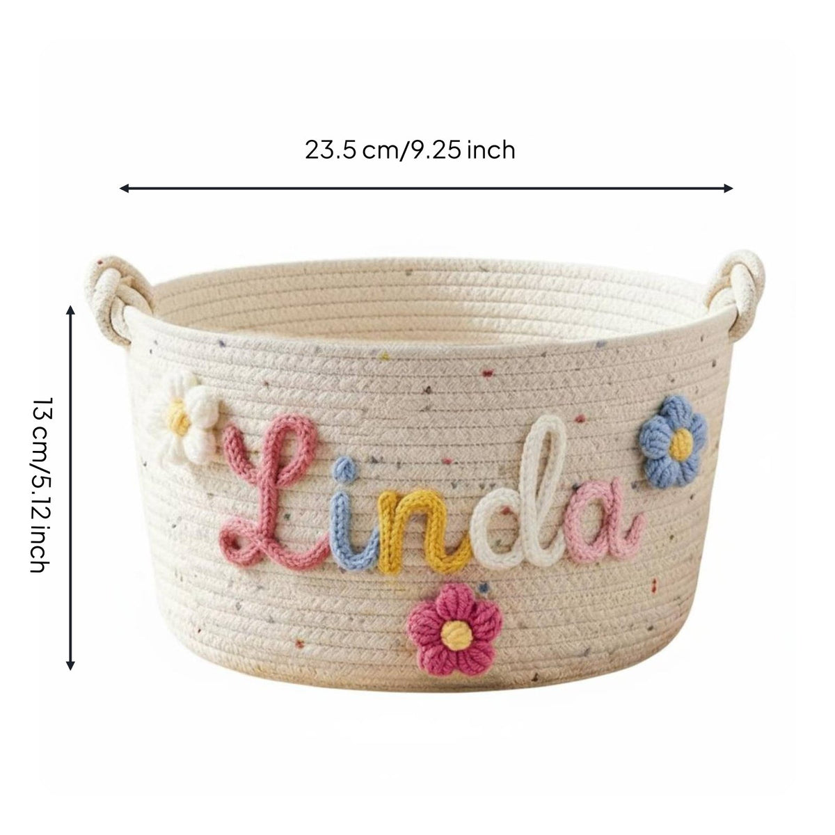 Embroidered Name Nursery Basket Multi-Functional Cotton Rope Nursery Basket