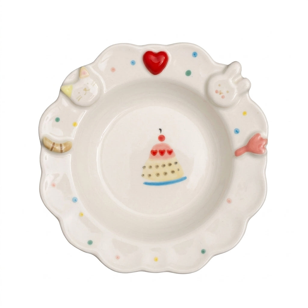 Cute Ceramic Dessert Plate, Bunny Cat Design