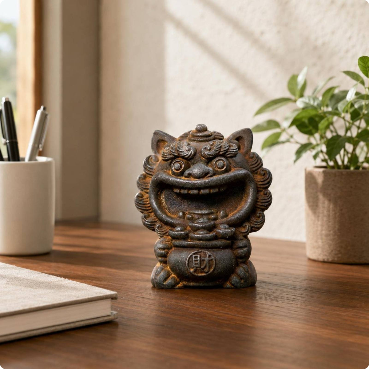 Lion Figurine Compact Treasure Bowl Figurine Resin
