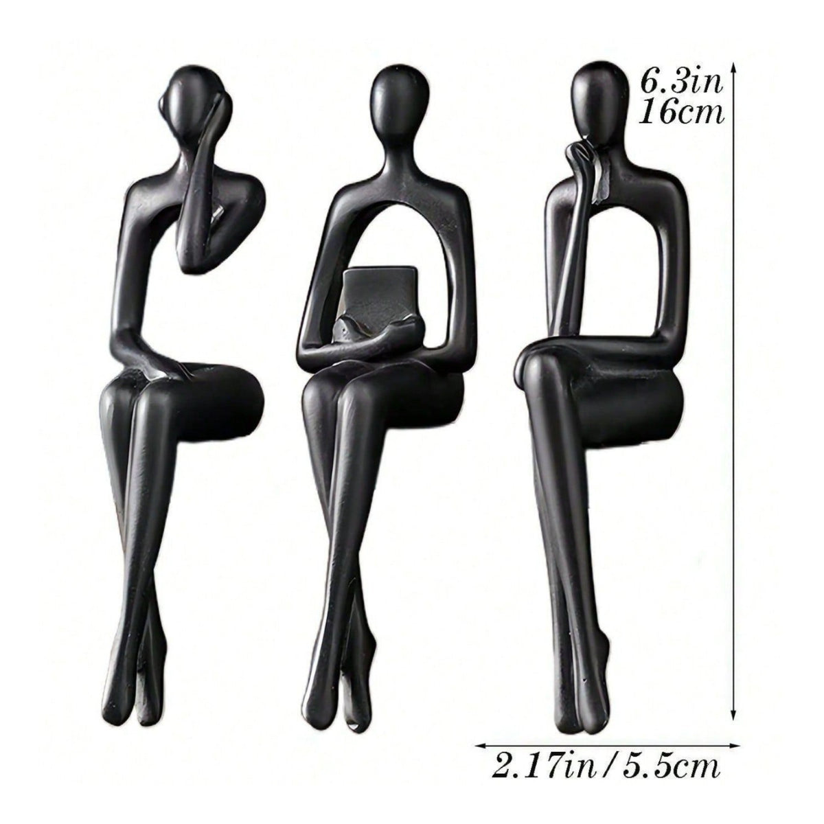 3 Pieces Abstract Seated Figurines Polished Sculpted Figurine Set Slim Stretched