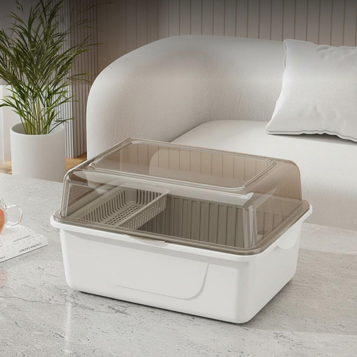 Dustproof Dinnerware Storage Box with Lid and Draining Rack