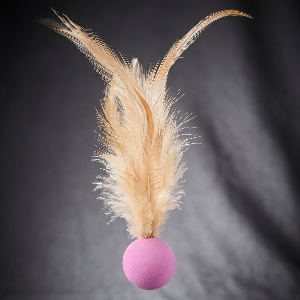 Cat Toys for Indoor Cats Adult with Rubber Bouncy Balls, Interactive Kitten Feather Toy for Kids, Single Pack Enrichment, Calming Hunting Toy