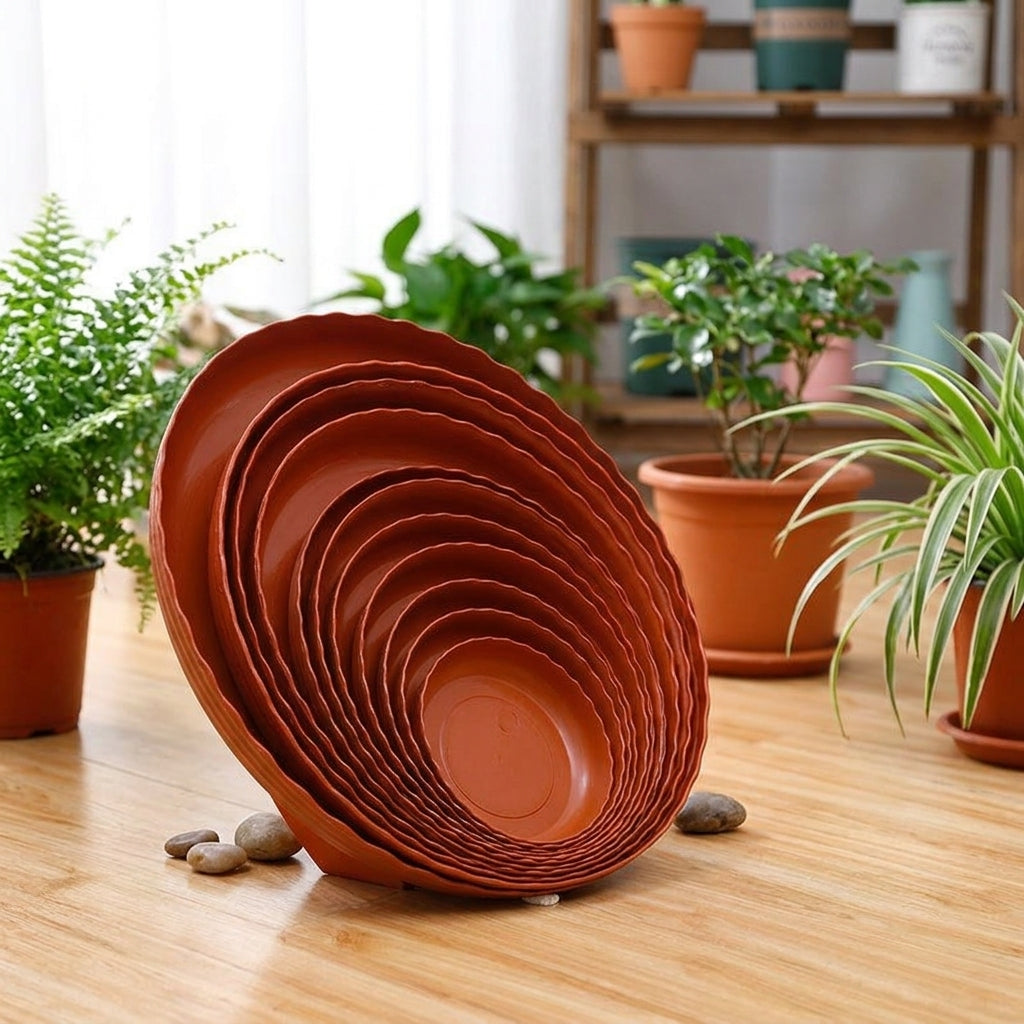 Large Plant Saucer with Water Saving Design, Thickened Modern Style Plastic Flower Pot Tray, Landing Type Base for Balcony Garden