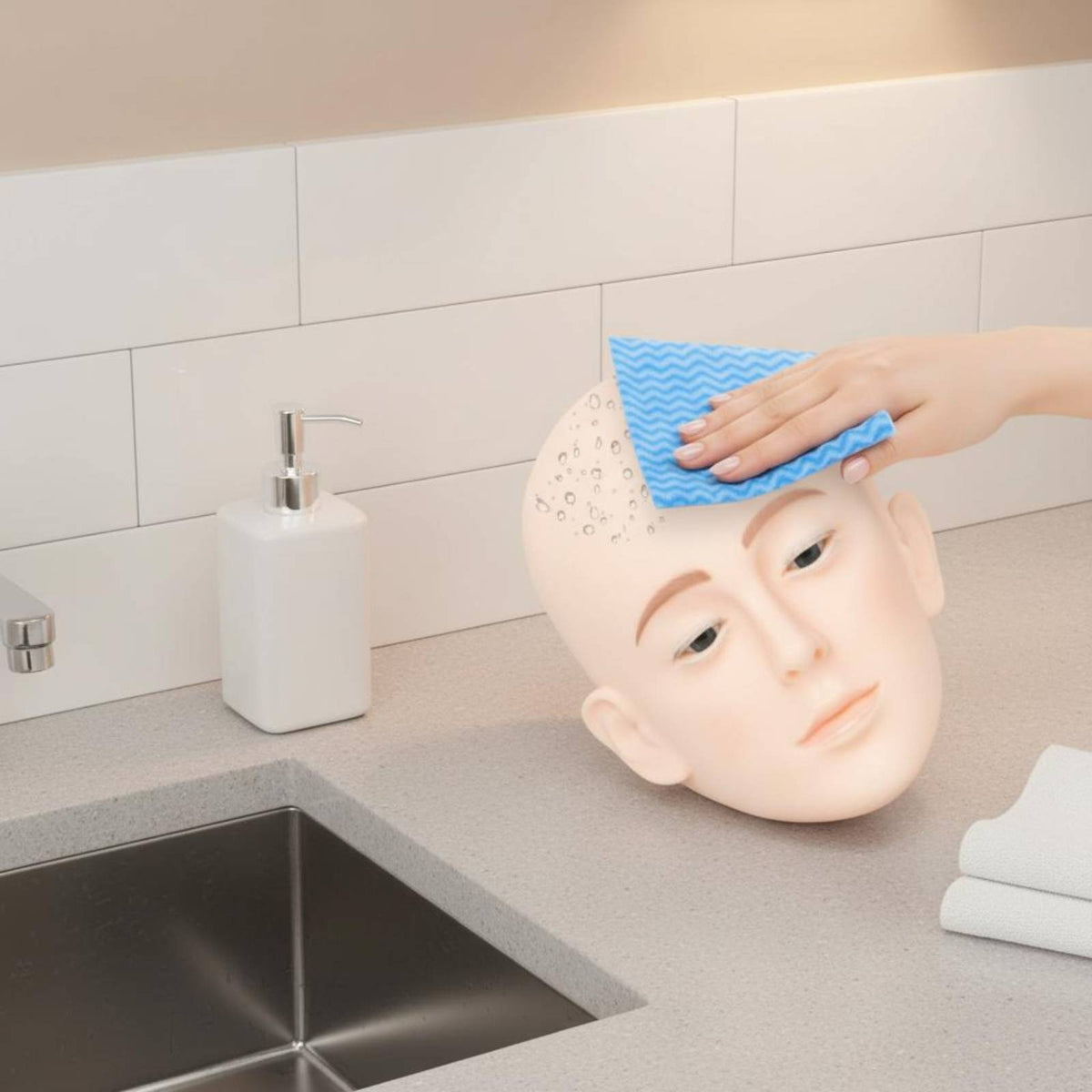 Molded Ears Adjustable Eyelid Mannequin Blue Eyes Eyelash Extension Mannequin Head Soft Finish for Beauty Students
