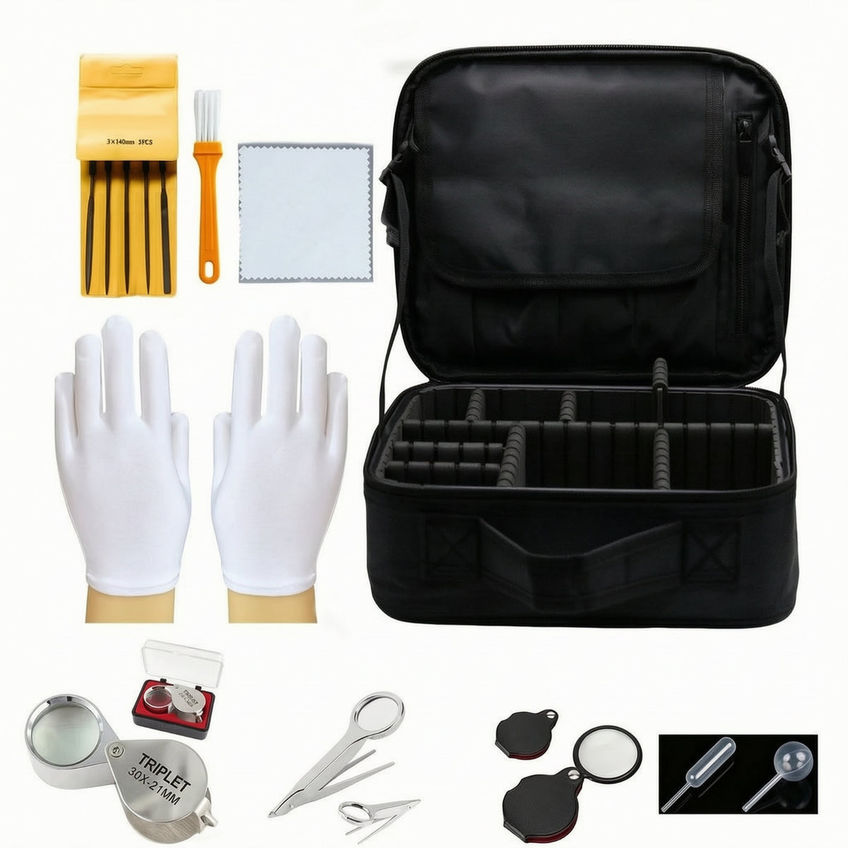 Carrying Case with Foam Dividers Zippered Magnifier Portable for Jewelers
