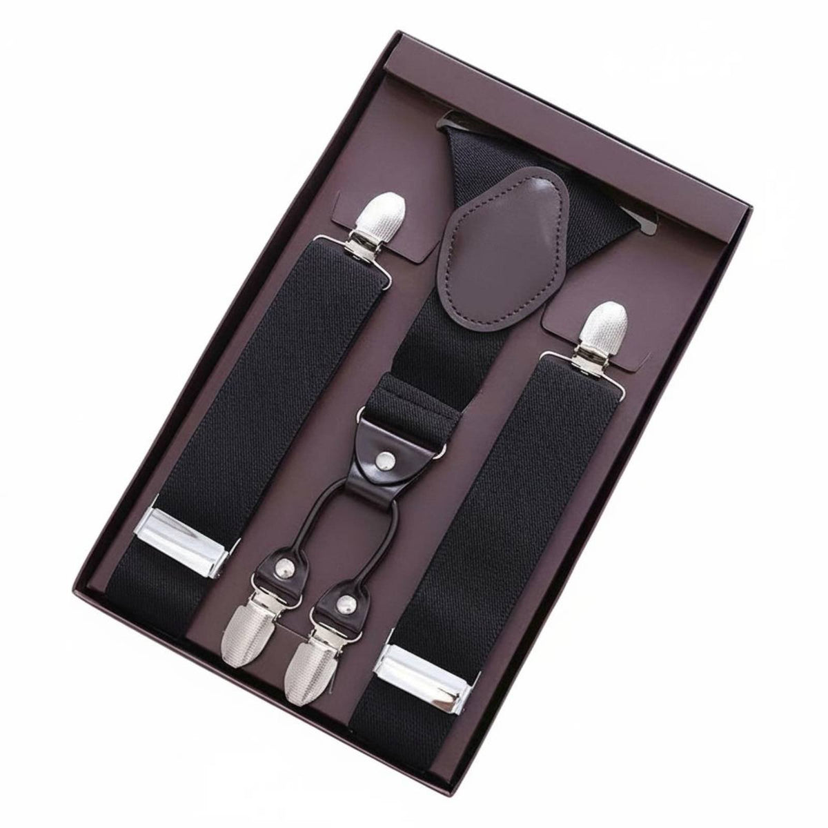 4 Clips Suspender Gift Boxed Elastic Pant Heavy Duty Clips Trouser Suspender for Men, Formal Events, Weddings