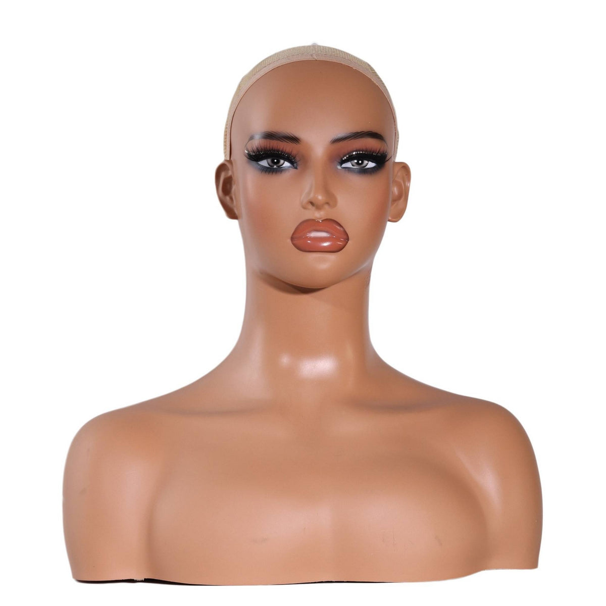Mannequin Head with Shoulders Professional Hairpiece Display Head Tanned