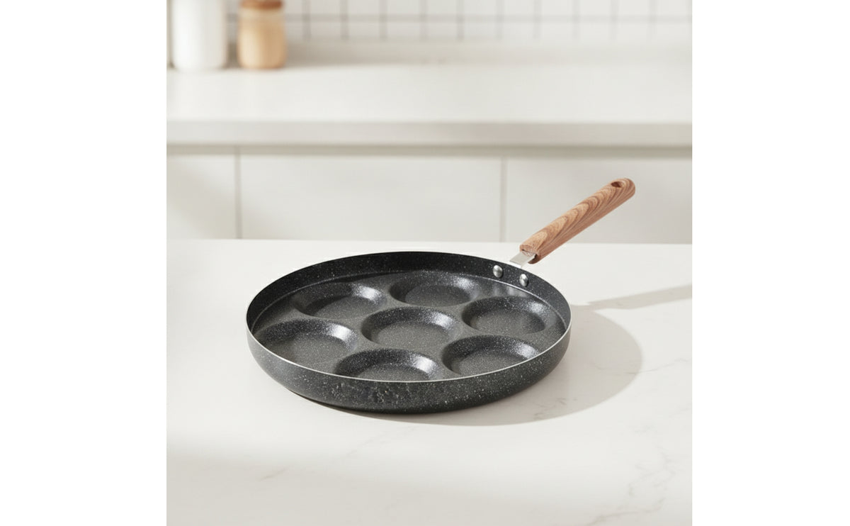 Induction-Compatible Multi-Cavity Pan with Spatula Divided 7-Cup Pancake Griddle Easy to Clean Nonstick Egg Cooker for Families, Kitchen