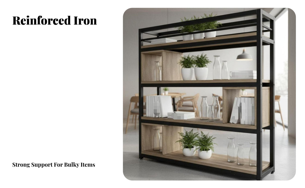 Multi-Functional Freestanding Shelving Unit with Planter Multifunctional Design Partition Bookcase Sturdy Steel Frame Room Divider Space-Saving for Interior Designers, Business Owners, Restaurant, Entryway, Studio Apartment, Bedroom