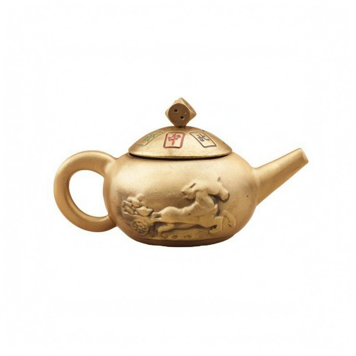 Mini Brass Teapot Decor Matte Finish Mini Teapot Decor Embossed Horse Motif