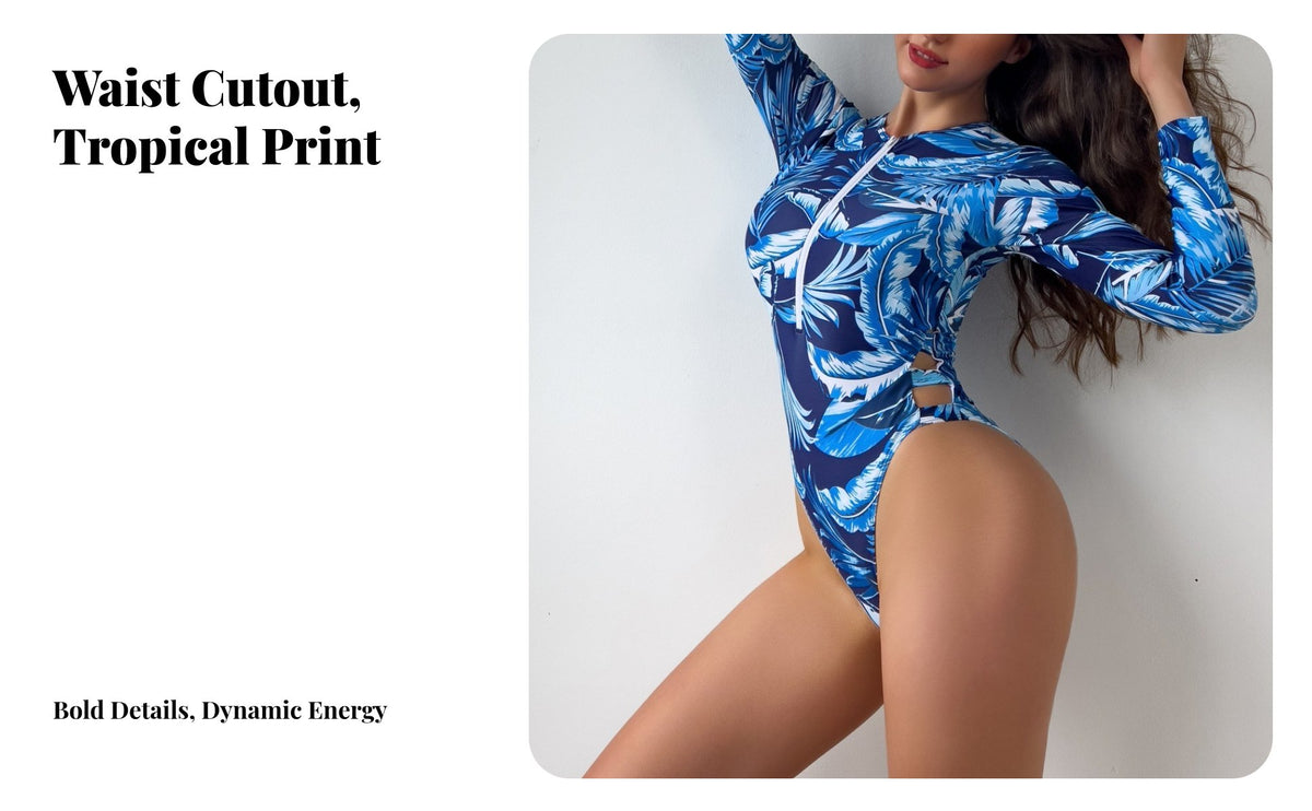 Zip Front Cut Cutcutout Single-Piece Quick-Dry Material Long Sleeve Zip Front Swimsuit women's Wave-Riding Ing Bathing Suit UPF