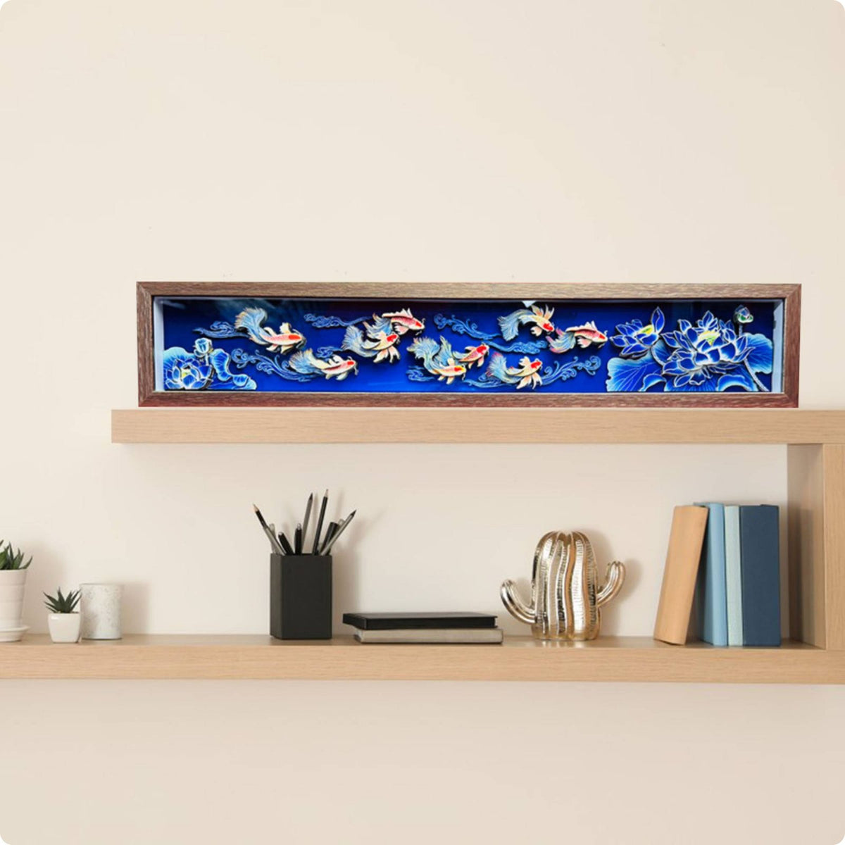Nine Fish Decor Piece Illuminated Shadow Effect Fish Ornament Housewarming Gift Desktop Decoration for Tea Room, Entryway