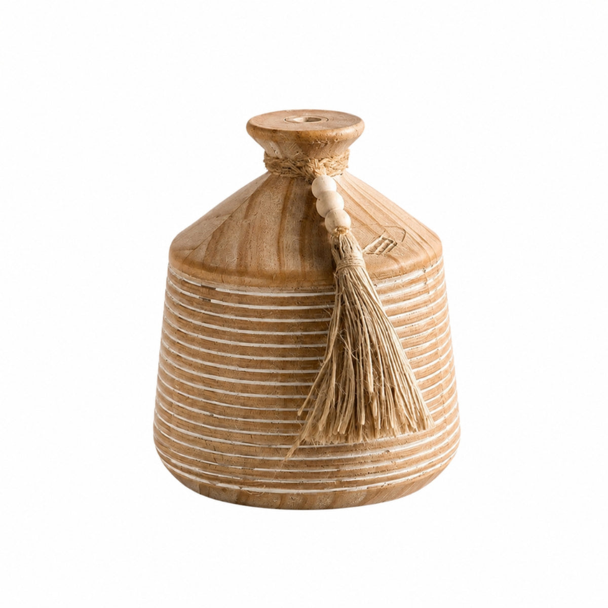 Wooden Vase Striped Vessel Boho for Tabletop, Living Room