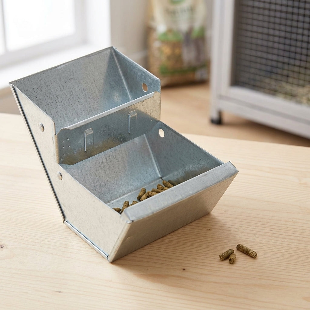 Cage Feeder Metal Feeding Trough, Galvanized Metal Single Compartment Design, New Livestock and Farming Small Pet Supplies, 15cm Length