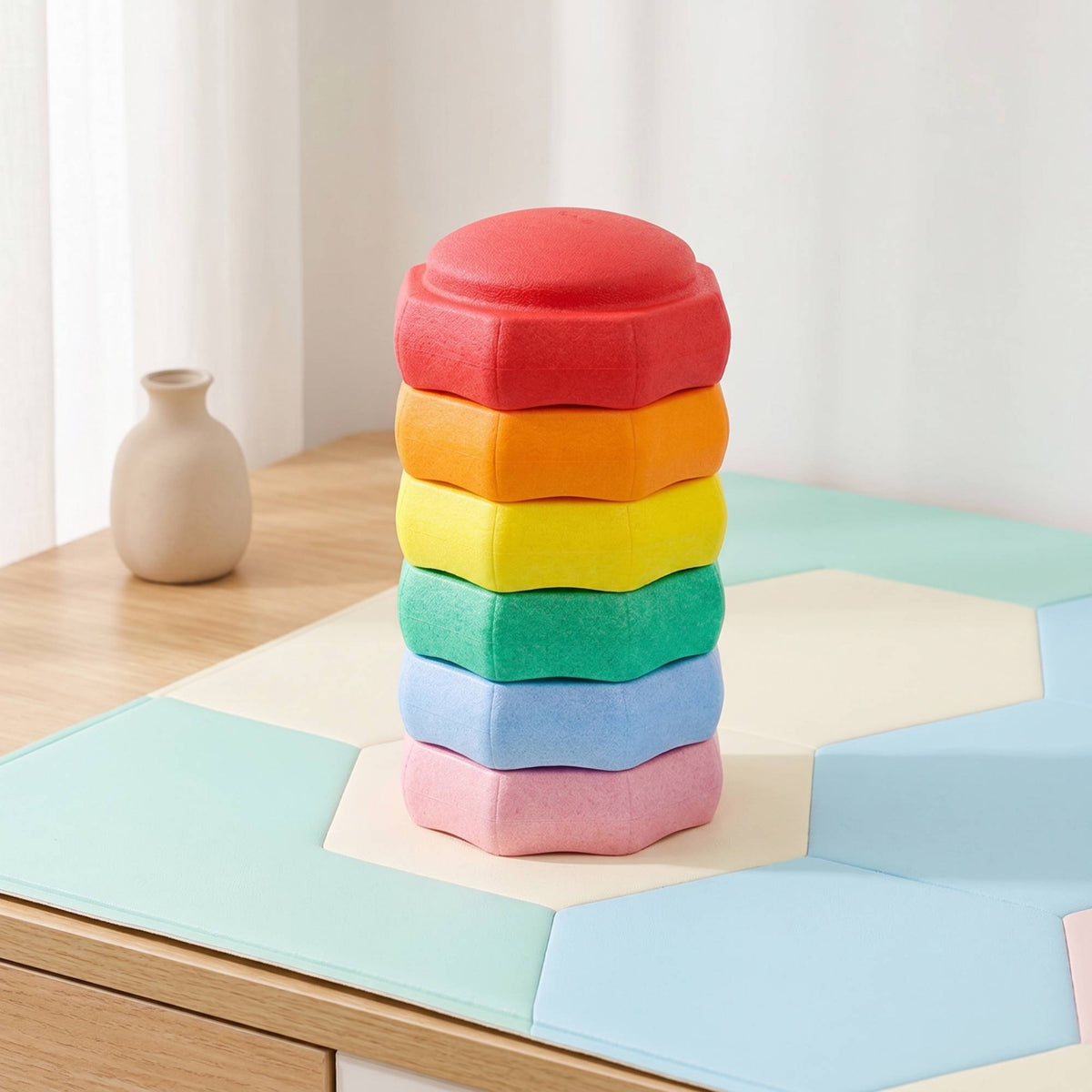 6 Pieces Lightweight Stepping Stones with Anti-Slip Stickers Stackable Balance Stepping Stones Long-Lasting Game Soft for Children, Toddlers, Indoor, Classroom, Home